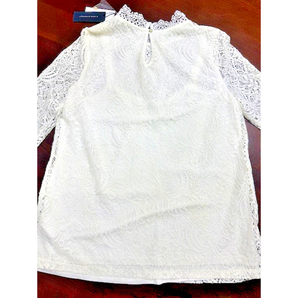 Cable & Gauge Women Lace Blouse Top Large Ruffle Mock Neck Ivory Soft Lining NEW - Picture 4 of 13